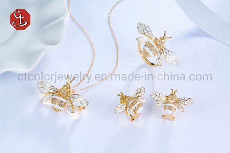 Latest Silver 925 Sterling Earrings 14K Gold Enamel Animal Bee Fashion Jewelry