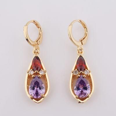 Cheap Wholesale Fashion Cubic Zirconia Jewelry, Colorful Stone Diamond Long Earrings Woman