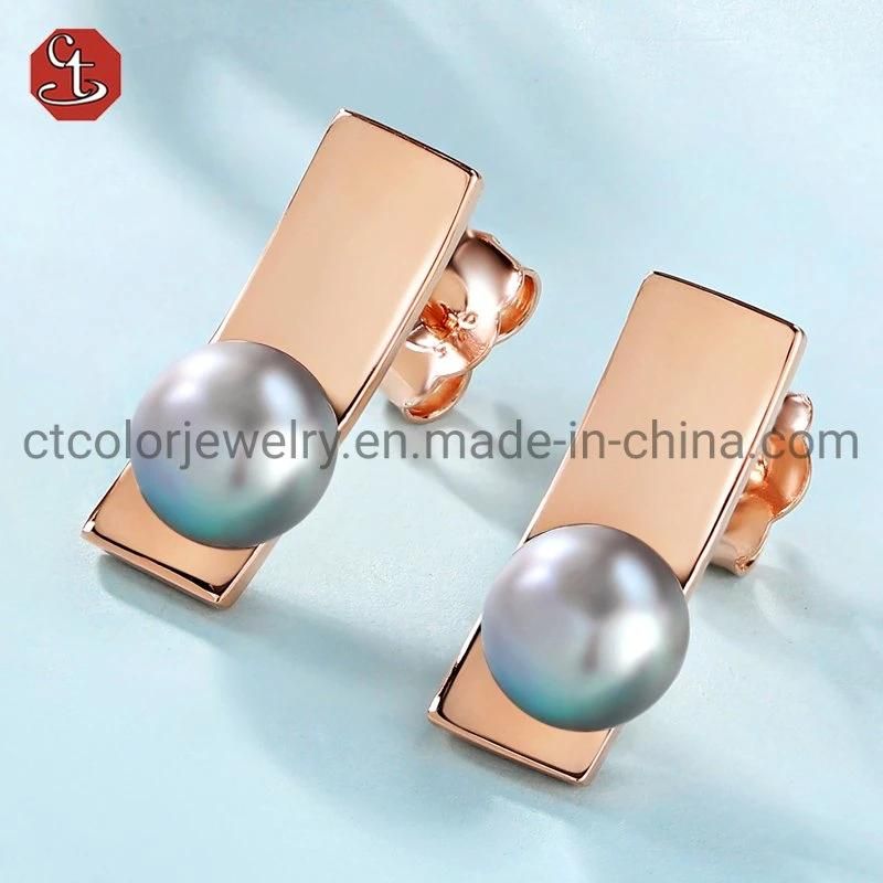 18K Rose Plated Custom 925 Sterling Silver Jewelry Black Pearl Silver Earrings Fashion Jewelry