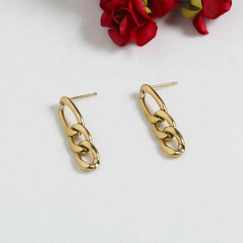 Manufacturer Custom Fashion Jewelry 2022 New Arrival 18K 14K Gold Plated Earring Waterproof Stainless Steel Link Chain Earring Gold 18K