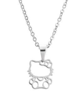 Fashion New Stainless Steel Necklace Cute Hollow out Kitty Cats Pendant Kids Girls Chokers Statement Necklace Lucky Gift