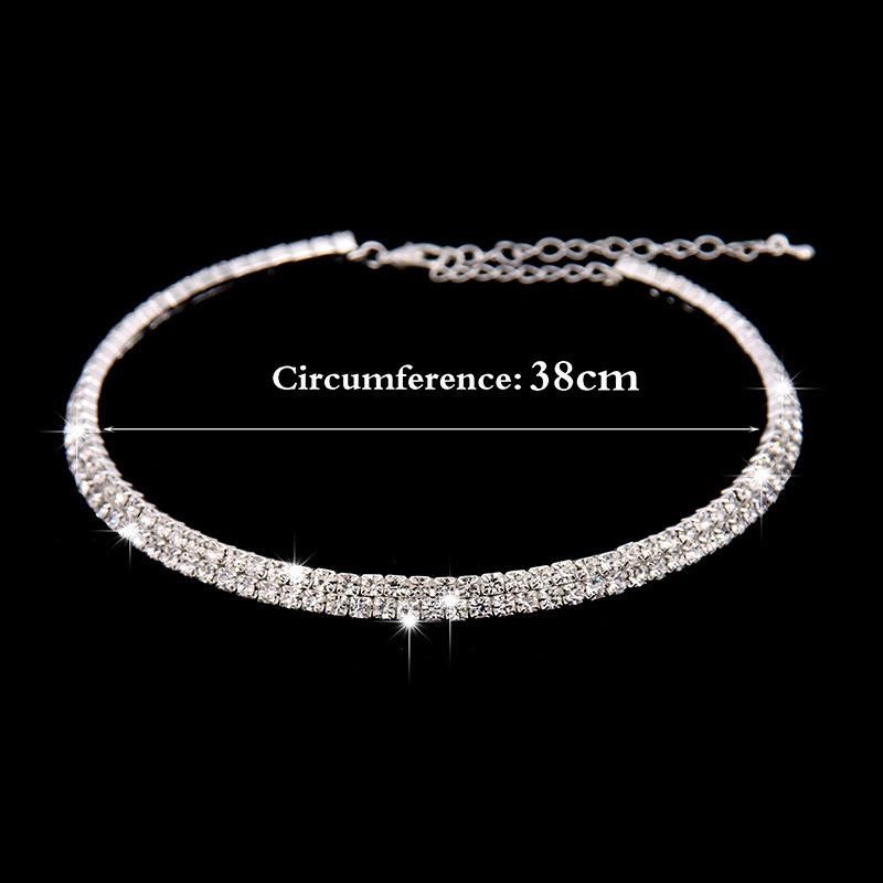 Rhinestone Wedding Necklace Earrings Bracelet Circle Crystal Bridal Jewelry Sets