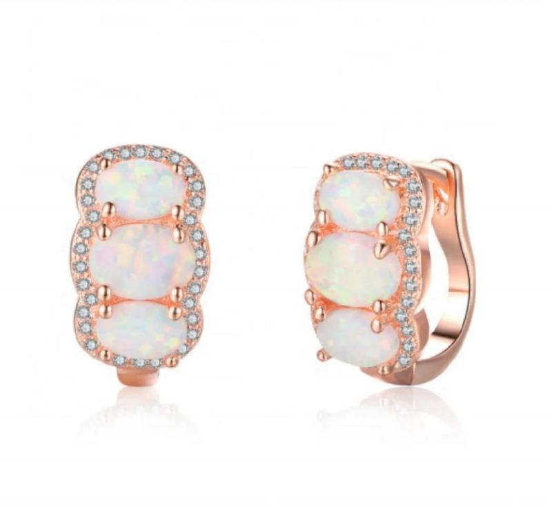 Best Fashion Women Jewelry Unique Fantastic Oval Opal Graduated Five Open Oval Drop Earrings 925 Vivid Elegant Wholesale Earring