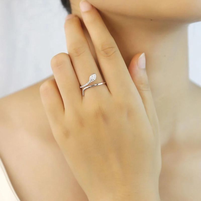 925 Sterling Silver Ring Snake Zircon Adjustable Ring for Women Party Light Luxury Personality Fine Jewelry Gift