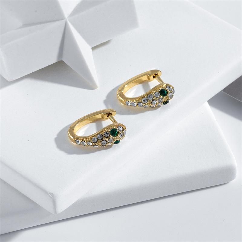 Emerald Jewelry CZ Rhinestone Gold Plated Women Hoop Earrings