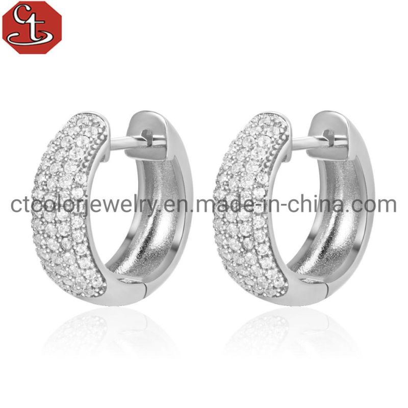 Fashion Jewelry Luxury Cubic Zirconia 925 Sterling Silver 18K Gold Plated Small Hoop Earrings