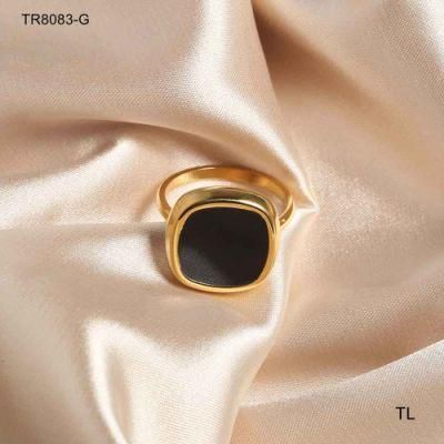 Manufacturer Custom Fashion Jewelry High Quality Waterproof Non Fading Gold Plated Ring Black Stone Ring Women Gold Ring