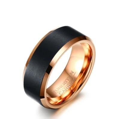 Tungsten Gold Ring 8mm Tungsten Steel Ring Black and Rose Gold Men&prime; S Jewelry Ring