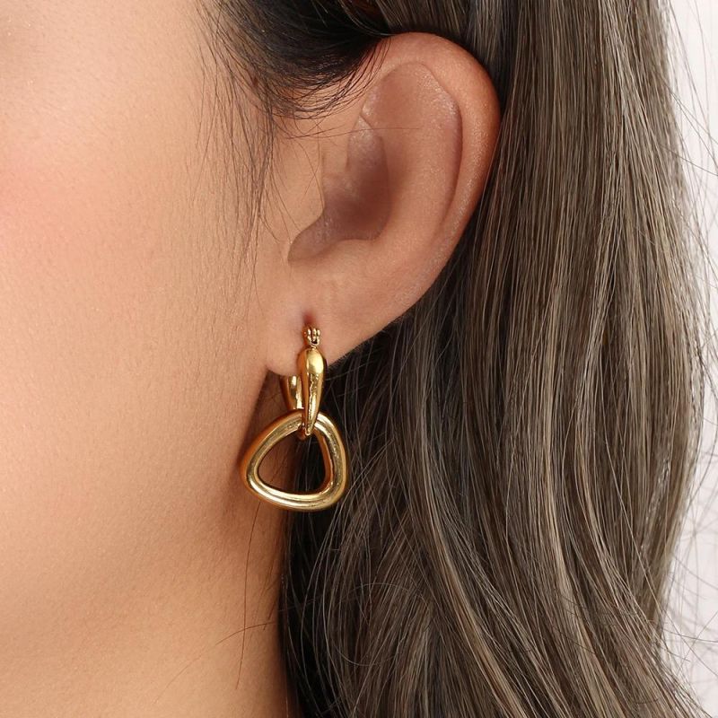 Factory Customized Ins Fashion Personality Fashion Light Luxury Temperament Earring Accessories Stainless Steel Geometric Triangular Ring Buckle Earrings