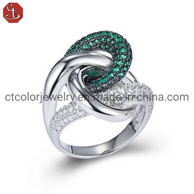 New Hiphop 925 Silver Two Tone Color Cubic Zircon Stone Ring Charm Jewelry