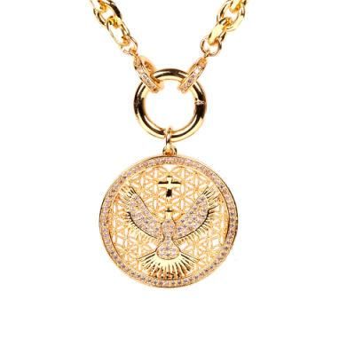 Real Gold Plating Brass and Zircon Hip Hop Eagle Pendant Necklace
