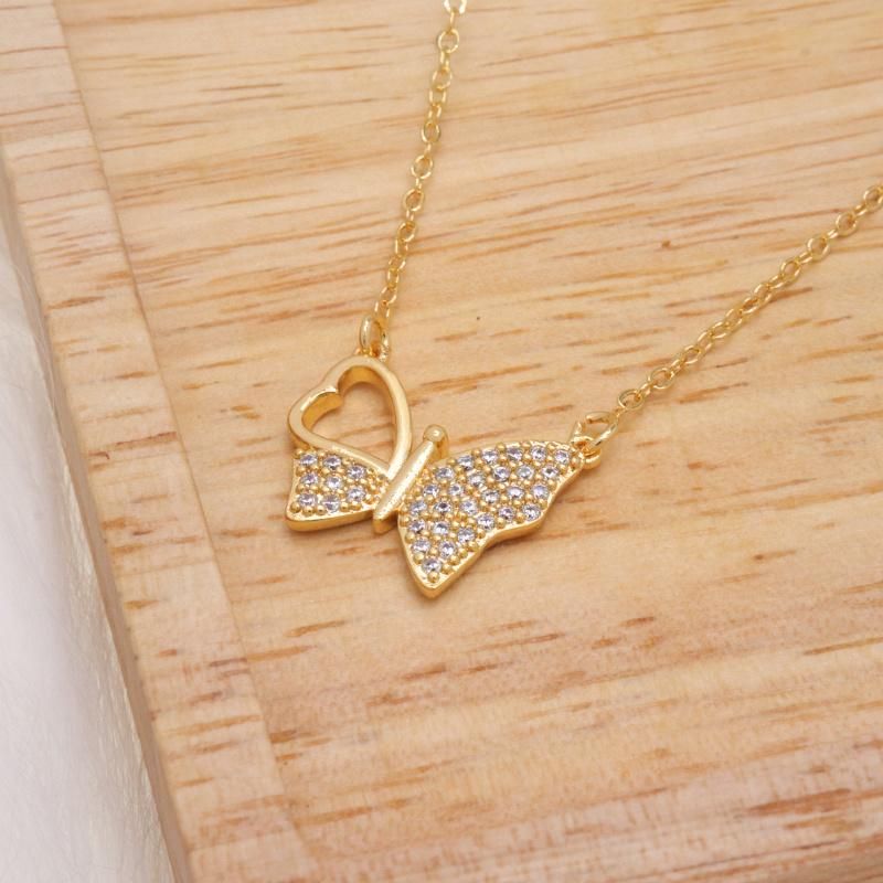 Wholesale Butterfly 18K Gold Girl Pave Zircon Jewelry Necklace