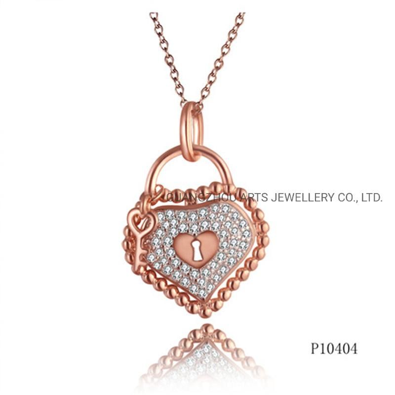 925 Sterling Silver Rose Gold Plating Perle Lock Pendant