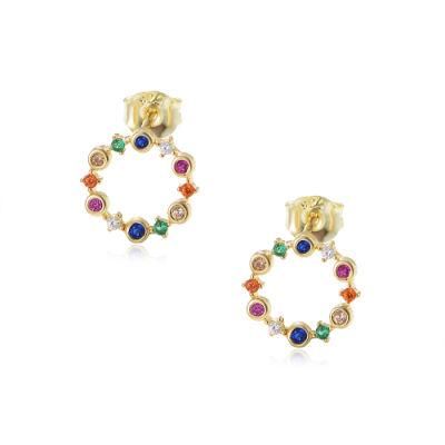 Simple Luxury Colorful Diamond Stud Earrings Sterling Silver Women Earring for Sale