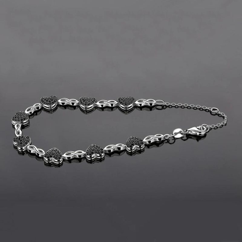 925 Sterling Silver Bracelets Micro Pave Set Cubic Zirconia Crystal CZ Heart Bracelet for Women