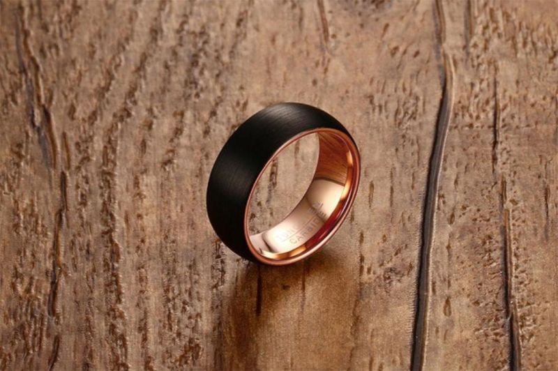 Factory Wholesale European and American Fashion Jewelry Wholesale 8mm Tungsten Steel Ring Black Rose Gold Tst8133