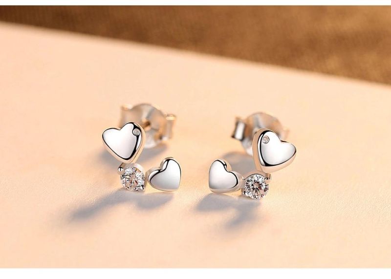 Fashion Jewelry Heart Shape Clip Earring Stud with Crystal Stones