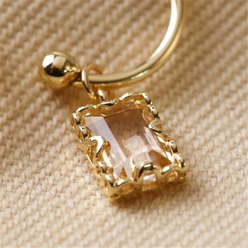 High Quality Gemstone Charm Hoop Earrings in 18K Gold Plated Peach Silk Color Square Glass Earrings for Woman Jewelry