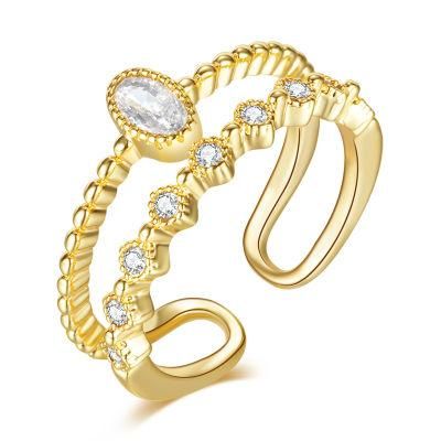 Fashion Zircon Jewelry Gold Color Couple Copper Wedding Ring