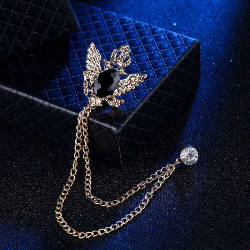 Latest Design Best Quality British Wings Men′s Chain Pin Brooch Suit Accessories Brooch