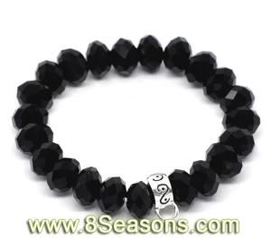 Black Handmade Crystal Beads Elastic Bracelets, Fits Thomas Sabo Charms 18cm (B11709)