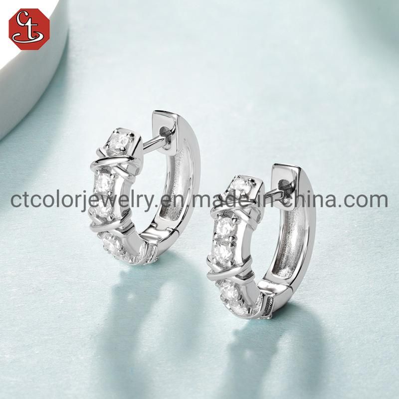 Fashion Jewelry Micro Setting Cubic Zirconia Hoop Earrings 925 Silver Jewelry Earring