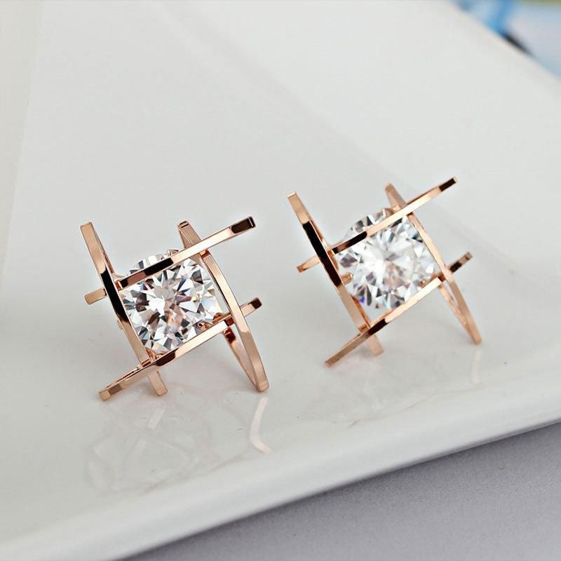 Women Trinkets Triangle Zircon Earrings Toe Square Silver Earrings Fashion Jewelry