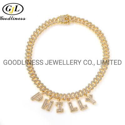 Iced out Letter Gold Plated Cuban Link Mens Charm Bracelets