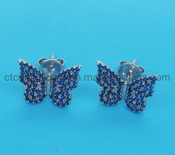 Fashion Jewelry 925 Sterling Silver with blue CZ Butterfly Earring