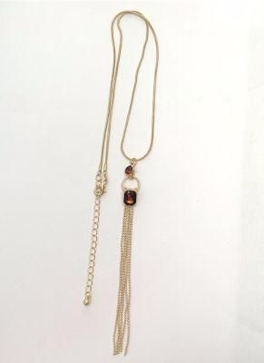 Manufacture Single Row Snake Necklace Fashion Jewelry in 18K Gold Square Stone and Ball Chain Drop Tassels Long Necklaces