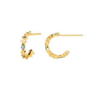 Gold Rainbow Zircon Mini Earrings Stud S925 Sterling Silver Round Hoop Stud Earrings