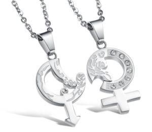 One Pair Classic Cubic Zirconia Lover Necklaces Matching Set Romantic Women Men Pendant Jewelry Gift