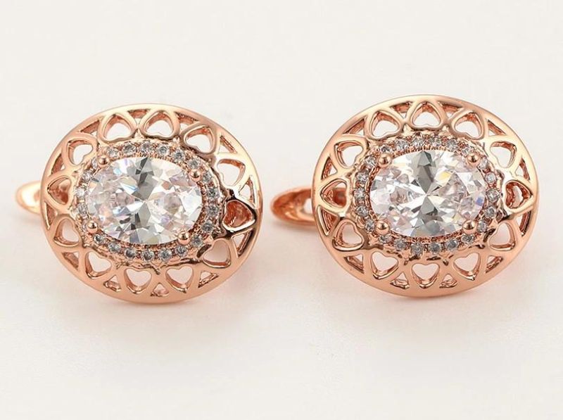 Fashion Exquisite Diamond Set Environmental Protection Copper New Rose Gold Ear Clip Earrings