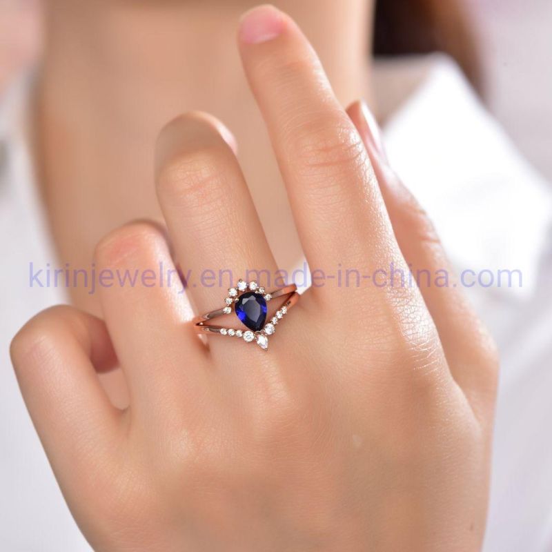 2 Piece 925 Engagement Ring Set Dark Blue Diamond Rose Gold Womens Wedding Rings Newshe Wedding Ring Sets