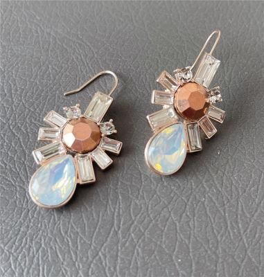 Fashion Jewelry Custom Earrings Alloy Teardrop Baguette Round Stone Flower Shape Women Earrings