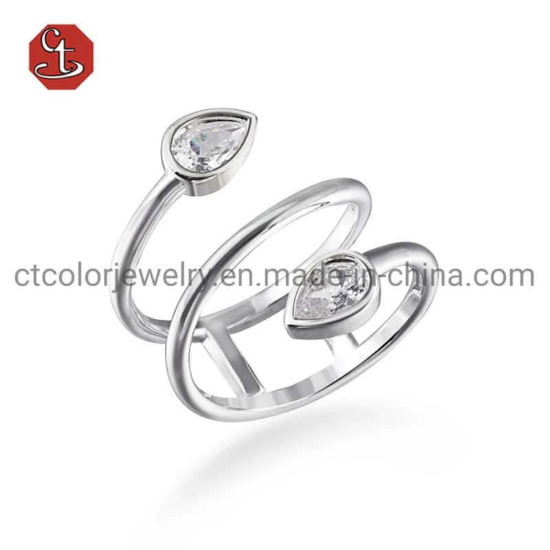 Open Wedding Ring for Women Daily Silver Ring with Bazel Setting