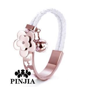Stainless Steel Flowers Leather Bracelet Fashion Jewelry
