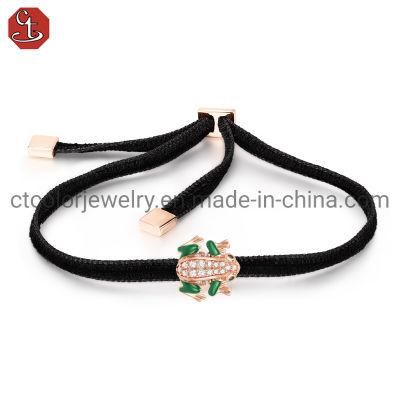 925 Sterling Silver Adjustable Rope Frog Shape Bangle Bracelet for Women Jeweley