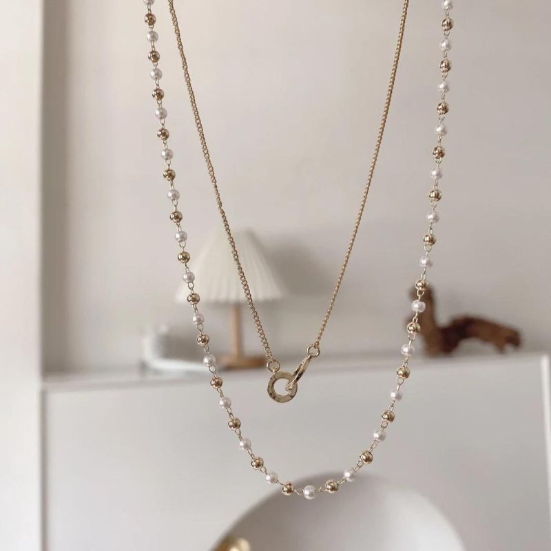 Fashion Pearl Double-Layered Collarbone Chain Necklace Jewelry