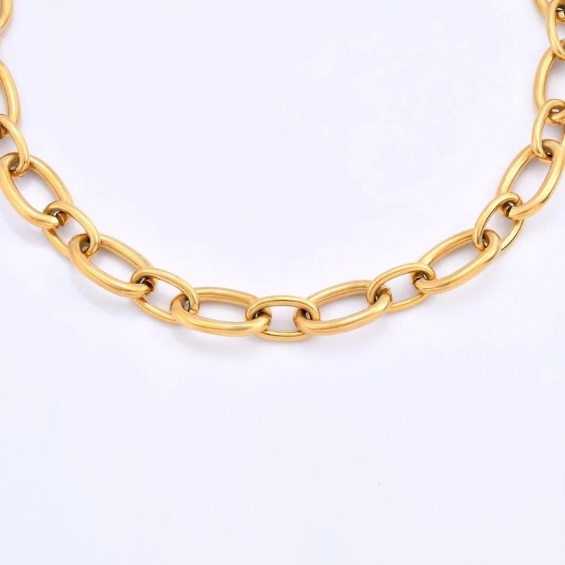 Fashion Wide Link Chain Necklace Gold Plated Stainless Steel Non Fade Non Tarnished Jewelry Necklaces