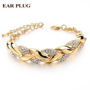 Braided Gold Color Leaf Bracelets with Stones Luxury Crystal