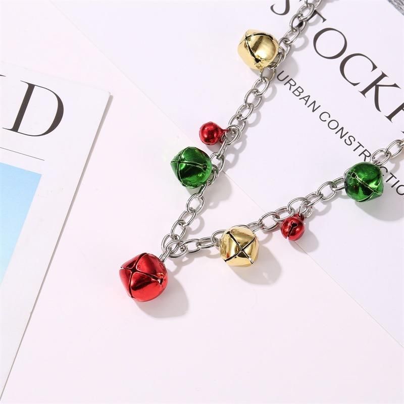 Candy Color Christmas Jingle Bell Cute Ornament Chain Dangle Drop Earrings Dainty Bracelets Necklaces Party Gifts for Daughter Jewelry Set