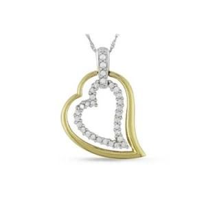 Gold and Silver Tone Jewel Diamond Double Heart Pendant Necklace