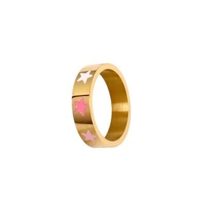 Fashion Stainless Steel Rings 18K Gold PVD Plated Shell Red White Enamel Heart Ring