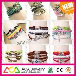 2014 Fashion Charm Bracelet, Leather Wrap Bracelet, Unisex Friendship Bracelets