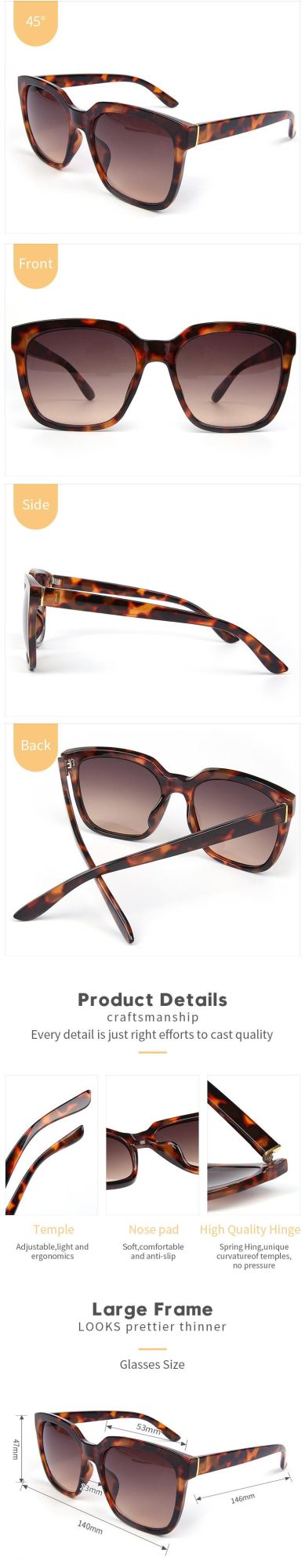 Fashion Luxury Mens Women Retro Custom Leopard Print Frame Plastic Sunglasses