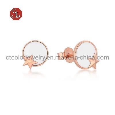 Fashion Jewelry Rose Plated 925 Sterling Silver Earrings Enamel Star Earring for Women