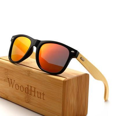 High Quality UV400 Polarized Wooden Sunglasses Custom Logo Retro Black Bamboo Frame Sunglasses