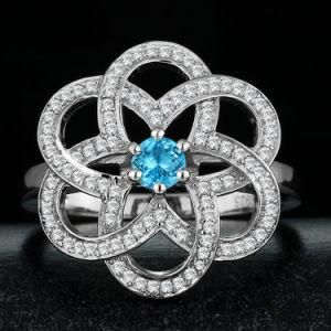 New Arrival 925 Sterling Silver Swiss Blue Flower Stone Ring