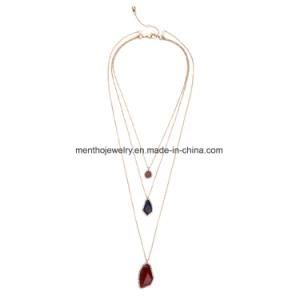 Multi Layers Retro Long Chain Women&prime;s Necklace Irregular Gem Pendant Jewelry